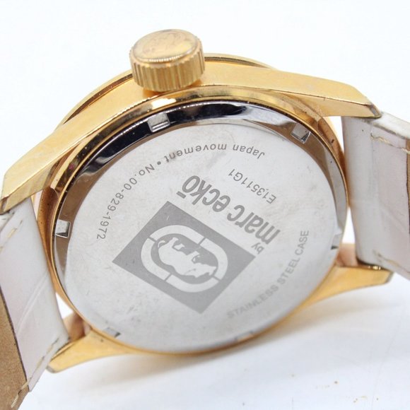 Vintage Marc Ecko Watch Unisex Gold Tone Steel Rhinestones Round Quartz Dial - Picture 8 of 8